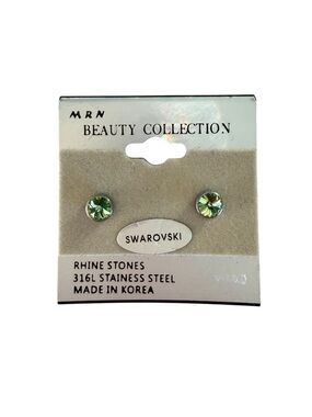 Vintage 90s Swarovski Lime Green Crystal Stud Earrings Stainless Steel NWT NOS